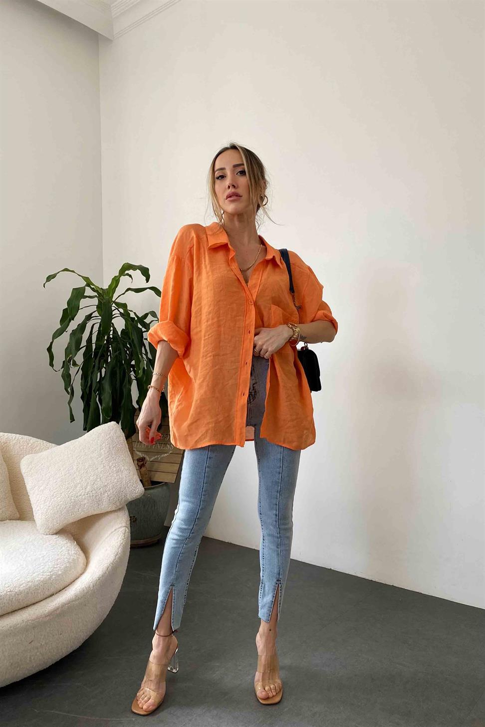 Lüx Kalite Basic Salaş Gömlek Turuncu