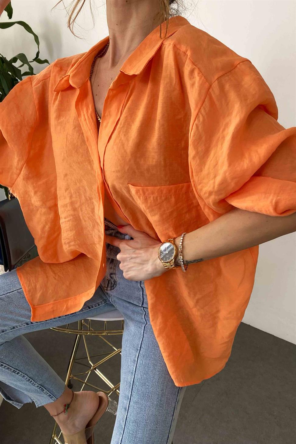 Lüx Kalite Basic Salaş Gömlek Turuncu