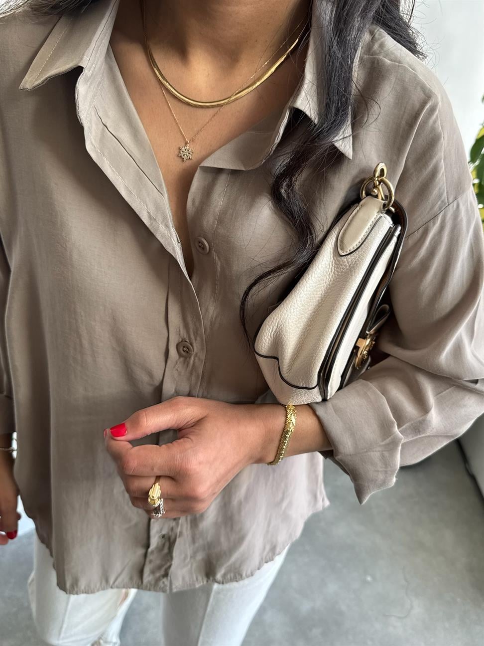 Lüx Kalite Basic Salaş Gömlek Vizon