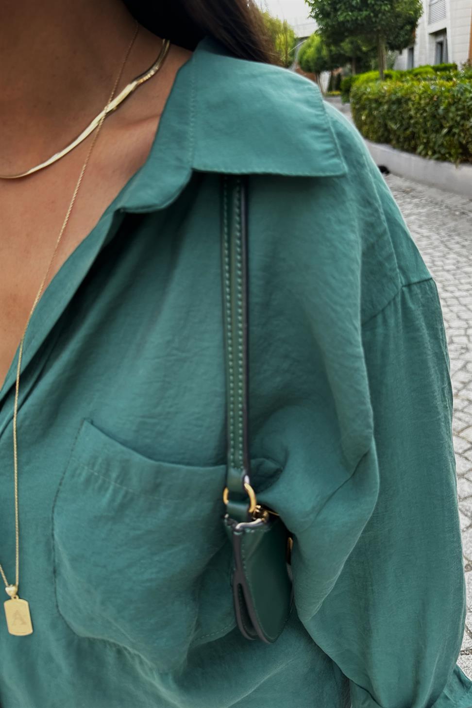 Lüx Kalite Basic Salaş Gömlek Zümrüt