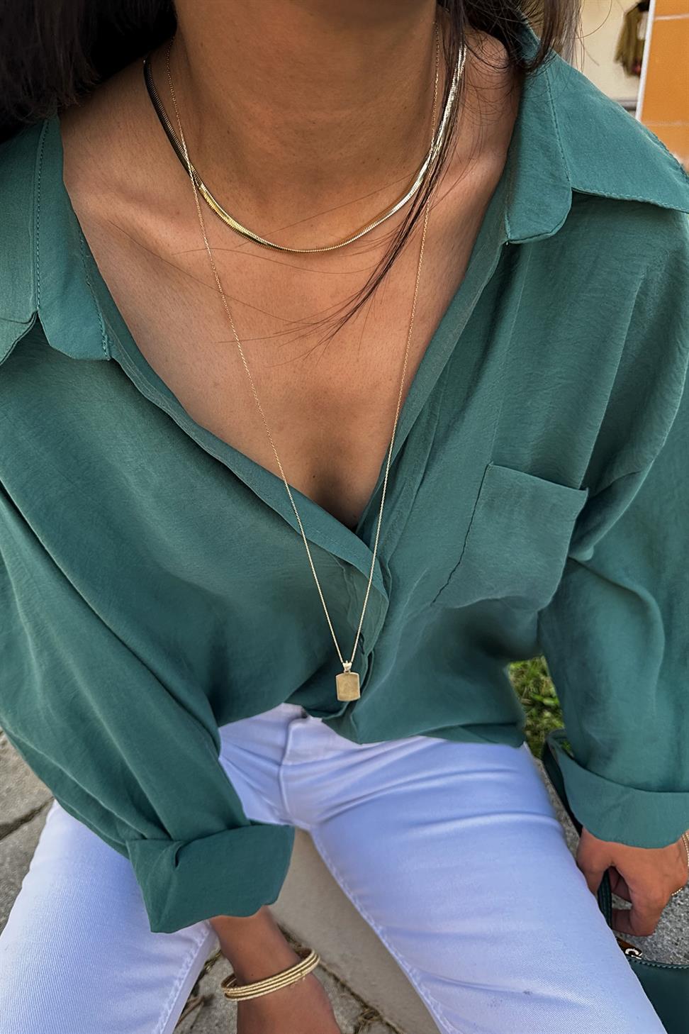 Lüx Kalite Basic Salaş Gömlek Zümrüt