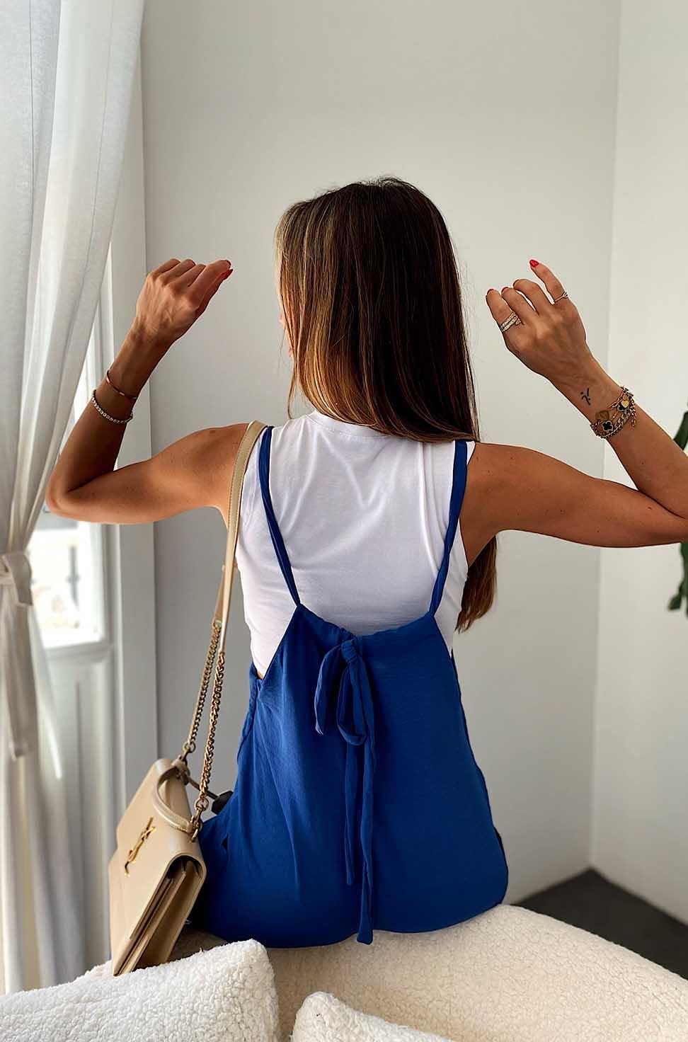 Lüx Kalite Bol Paça Salaş Midi Tulum İndigo Mavi