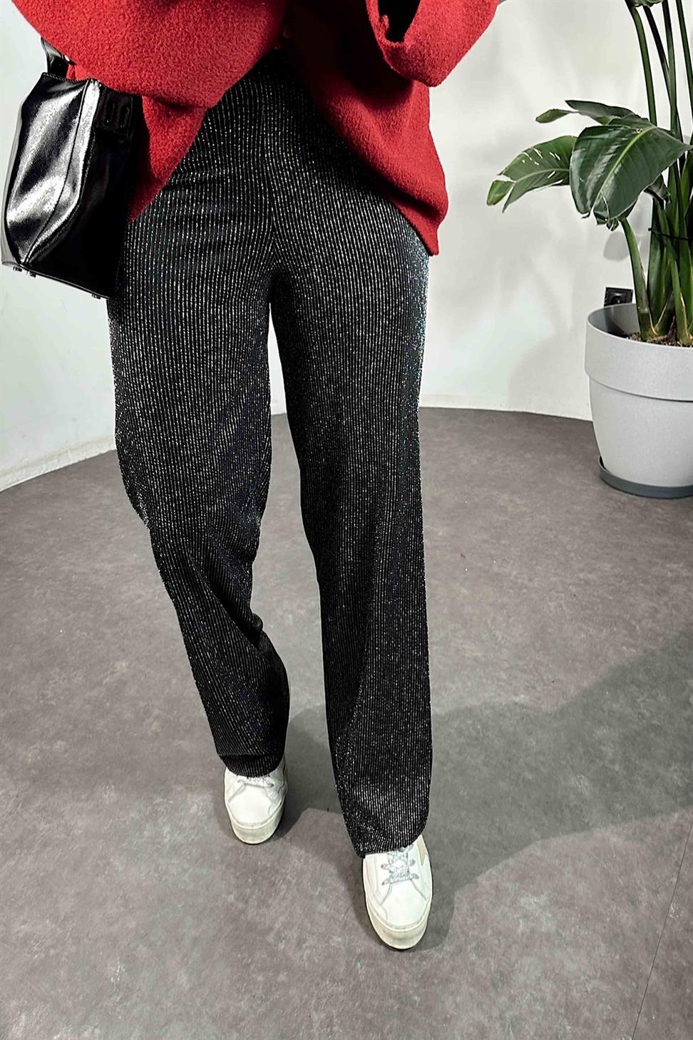 Lüx Kalite Full Astarlı Likralı Sim Geçişli Palazzo Siyah