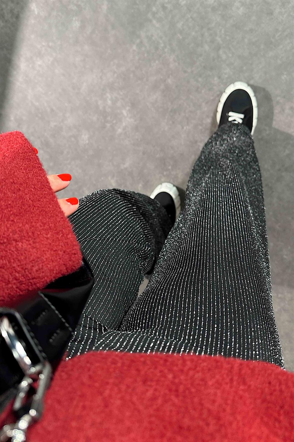 Lüx Kalite Full Astarlı Likralı Sim Geçişli Palazzo Siyah