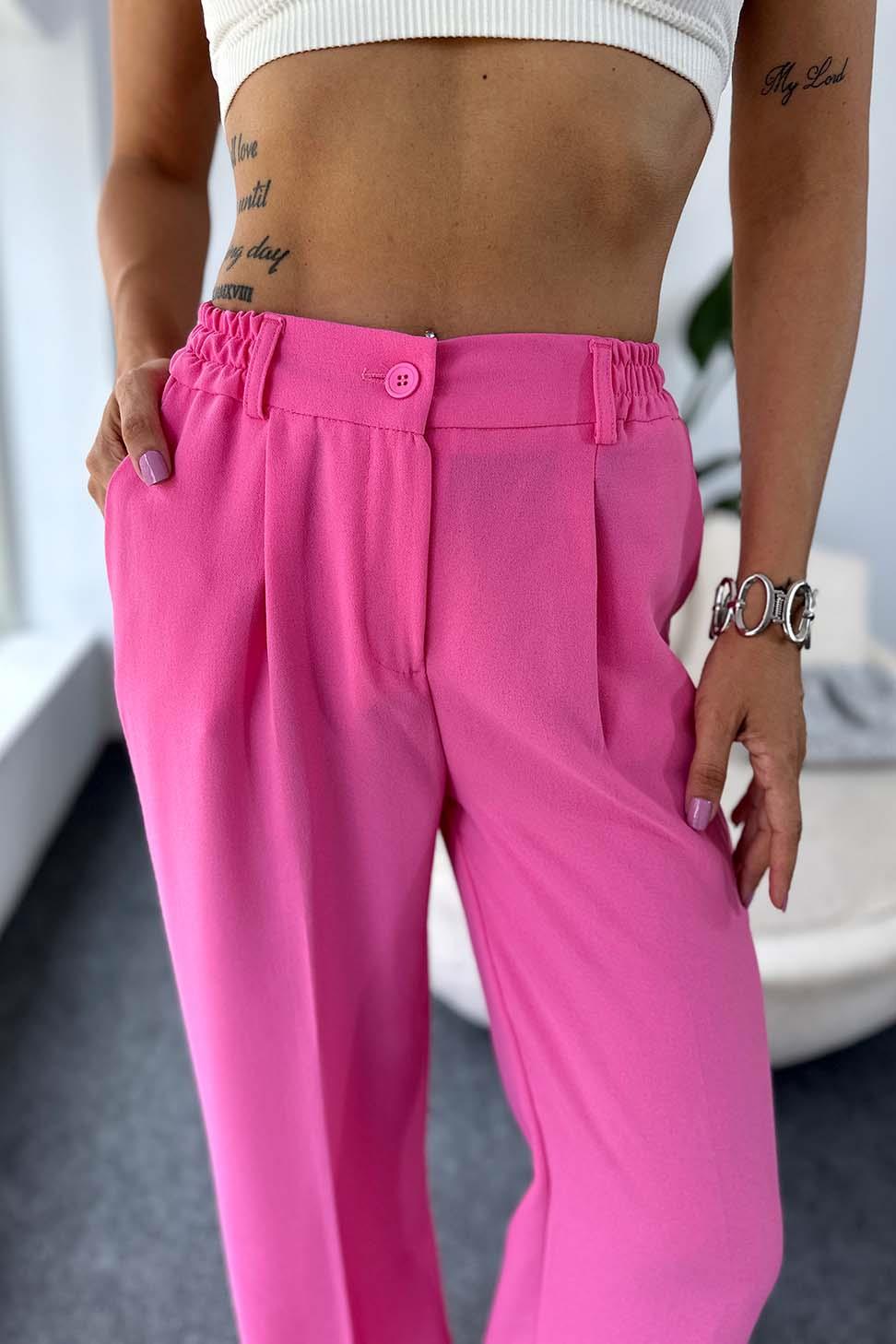 Lüx Kalite Krep Kumaş Beli Lastikli Salaş Yazlık Kadın Pantolon Pembe