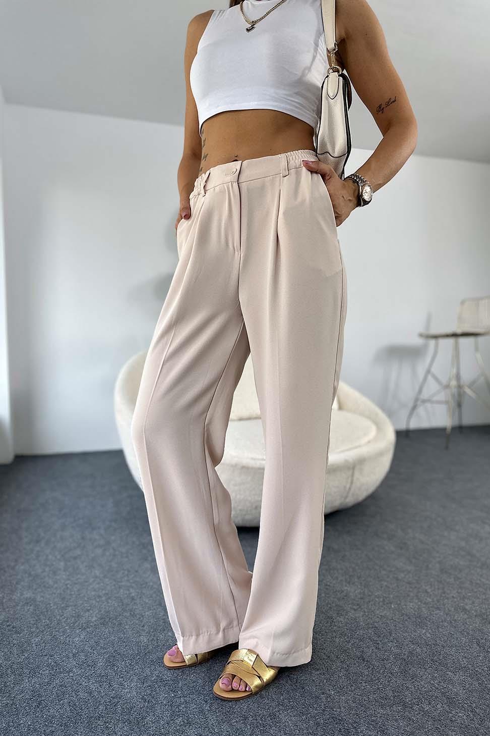 Lüx Kalite Krep Kumaş Beli Lastikli Salaş Yazlık Kadın Pantolon Taş