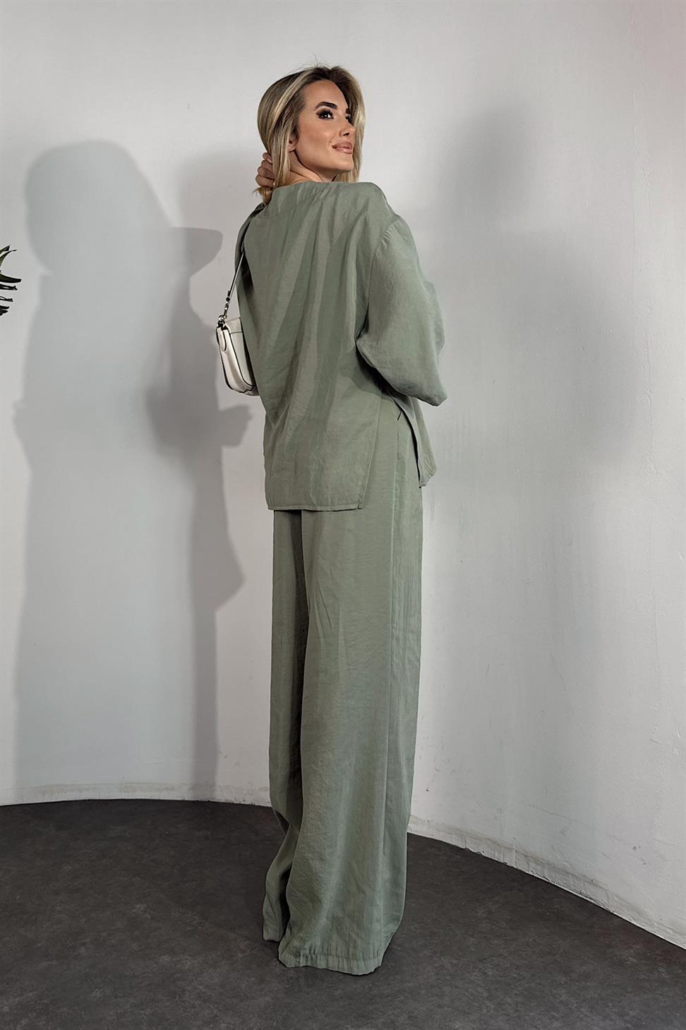 Lüxs Kalite Tasarım Düğme Detaylı Tensel İkili Takım Mint