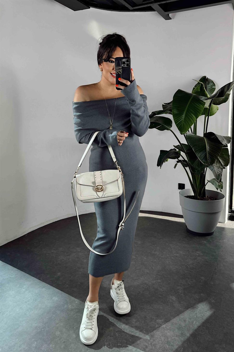 Madonna Yaka Triko Kadın İkili Takım Antrasit