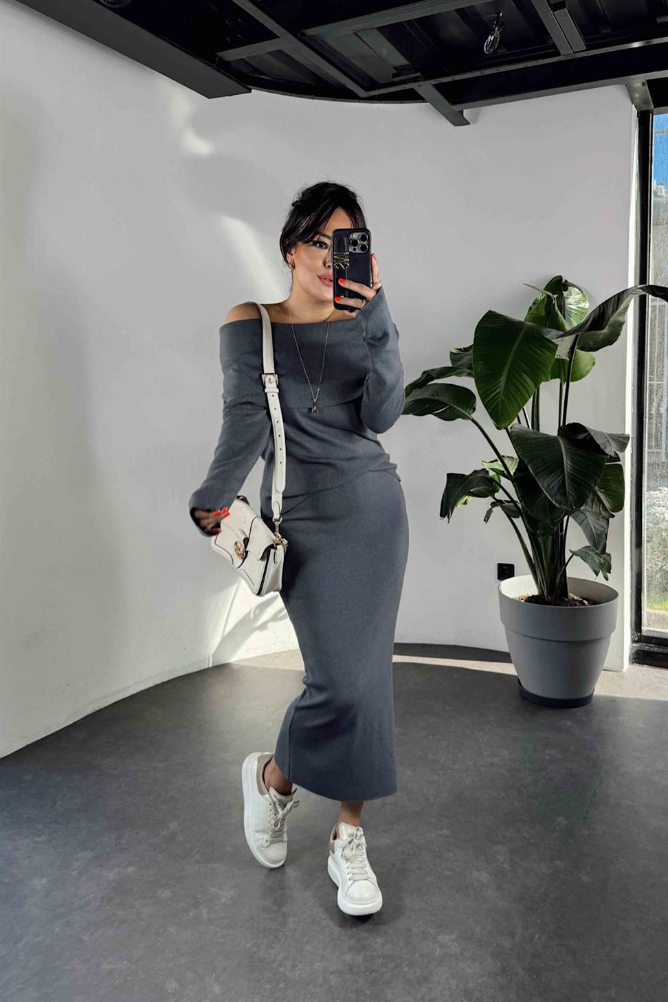 Madonna Yaka Triko Kadın İkili Takım Antrasit