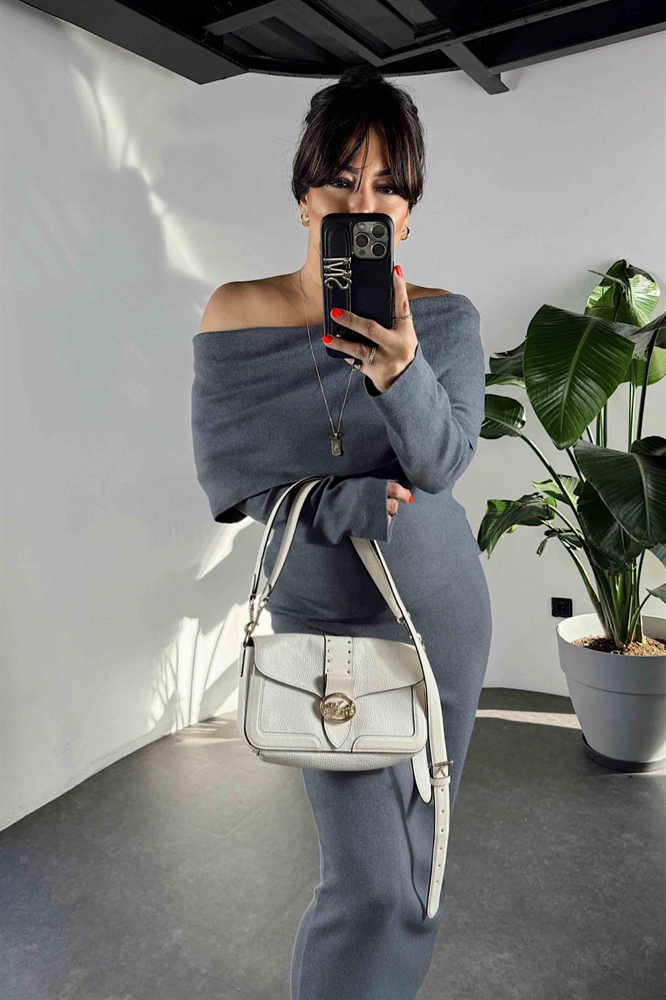 Madonna Yaka Triko Kadın İkili Takım Antrasit