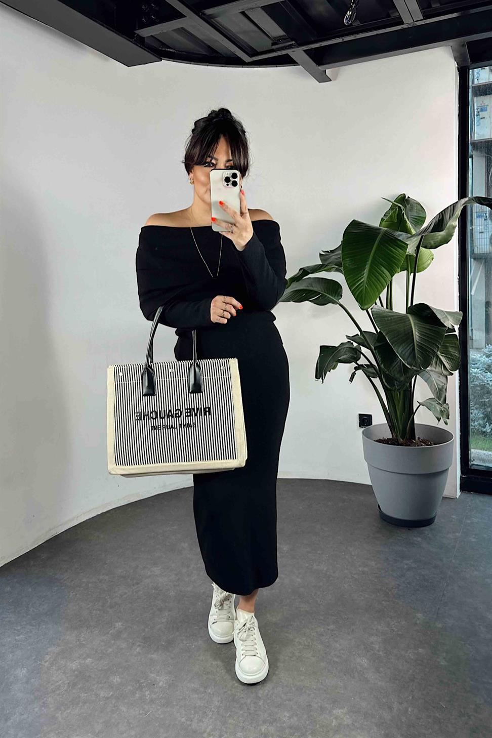 Madonna Yaka Triko Kadın İkili Takım Siyah