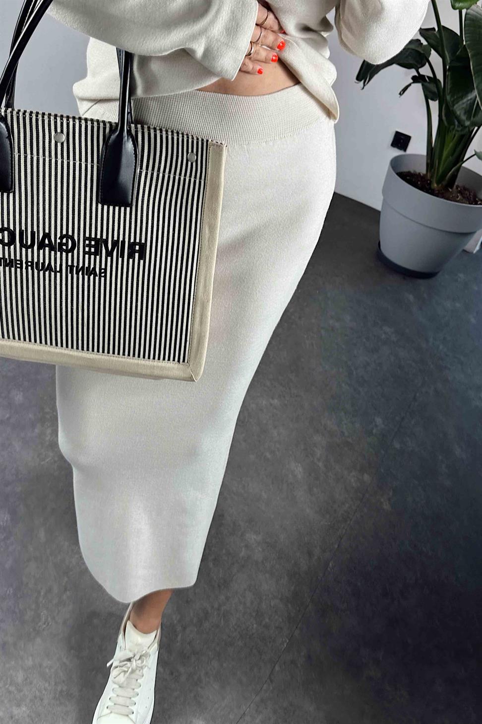 Madonna Yaka Triko Kadın İkili Takım Taş