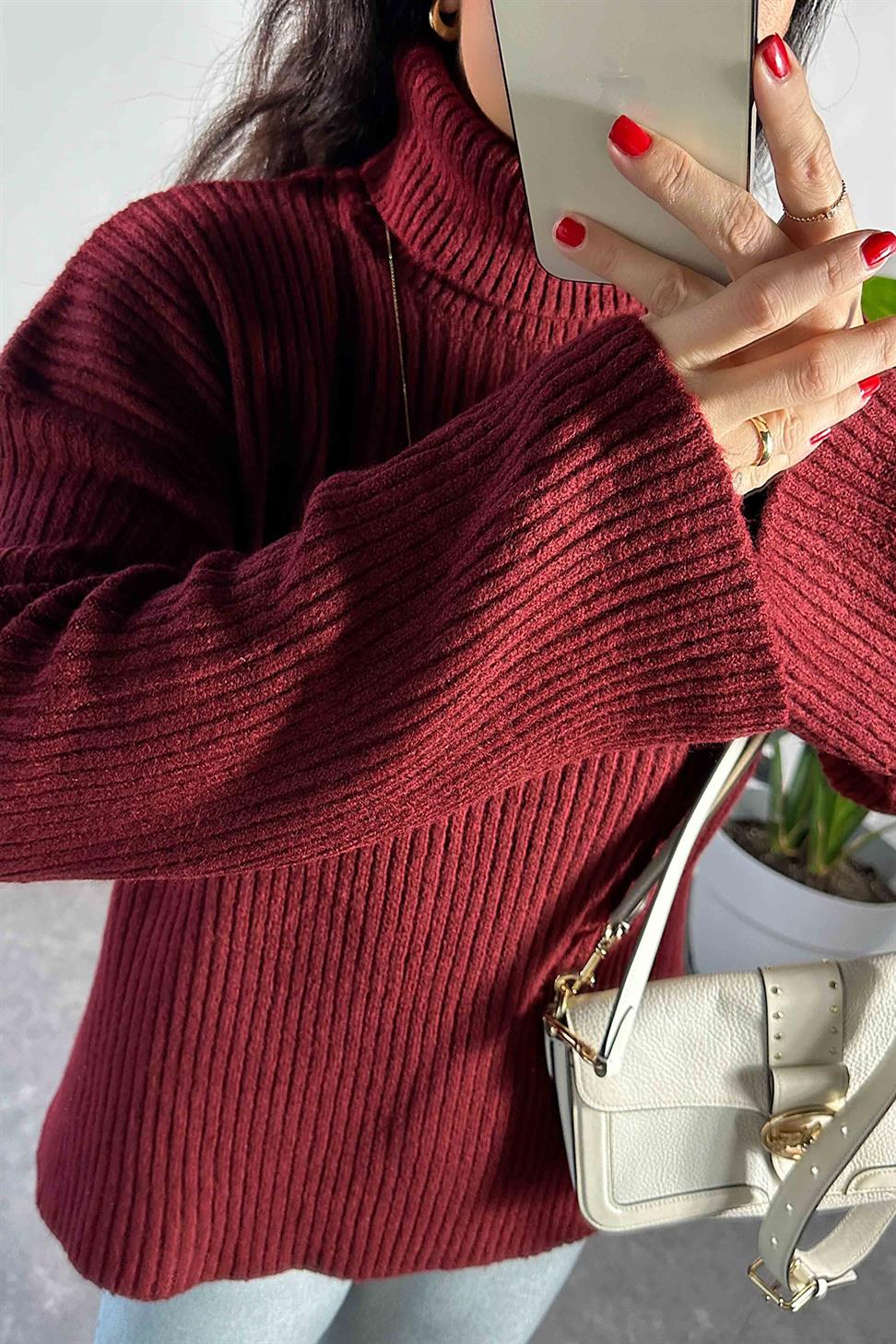 Marka Model Balıkçı Yaka Yumoş Kazak Bordo