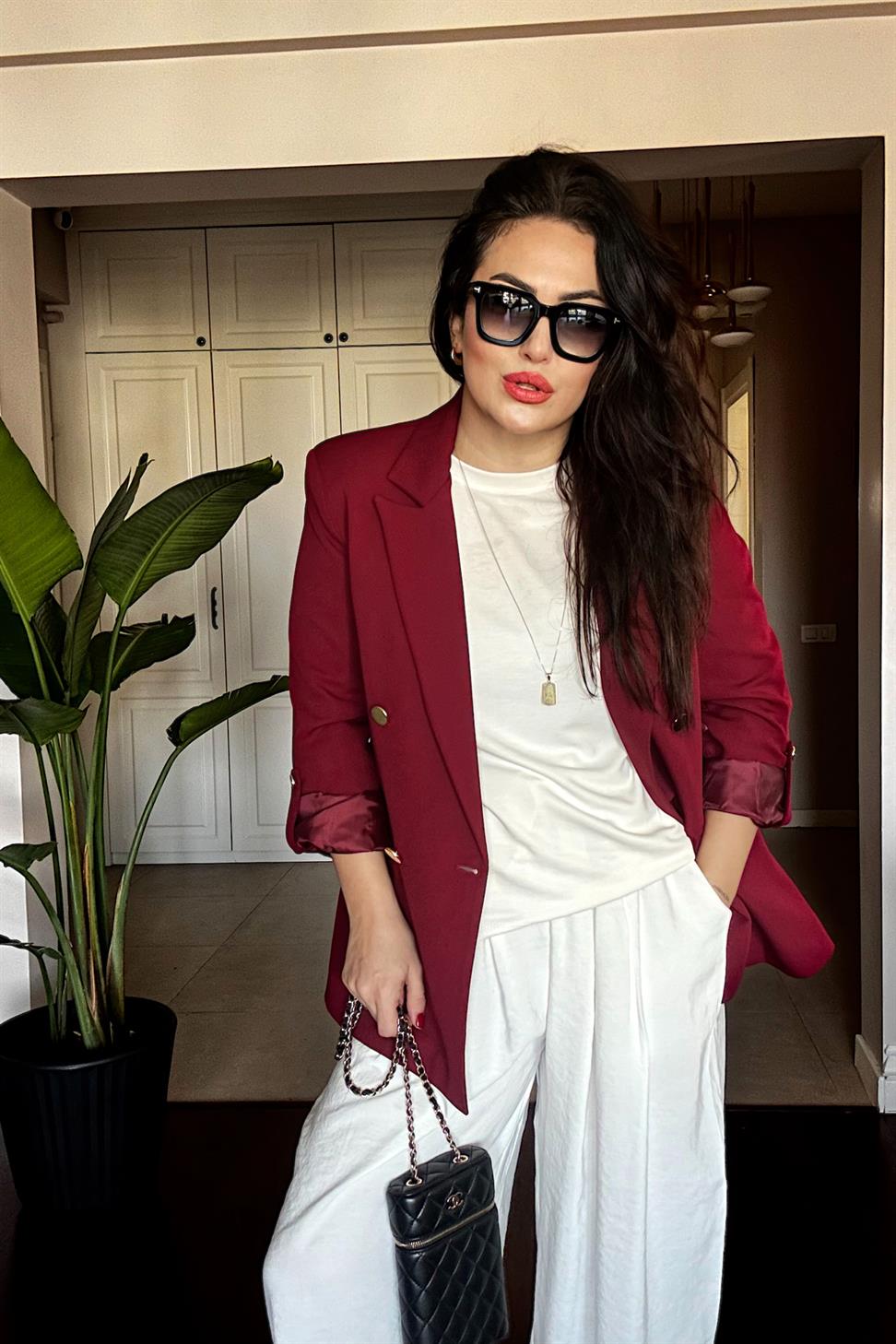 Marka Model Gold Düğme Ve Astar Detaylı Blazer Ceket Bordo