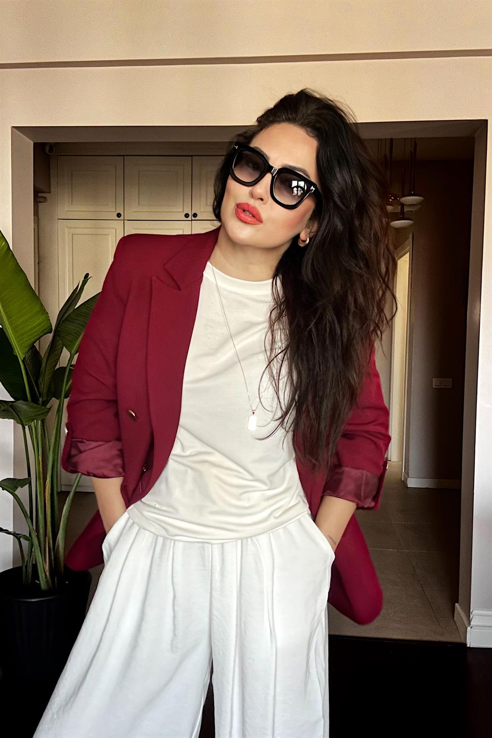 Marka Model Gold Düğme Ve Astar Detaylı Blazer Ceket Bordo