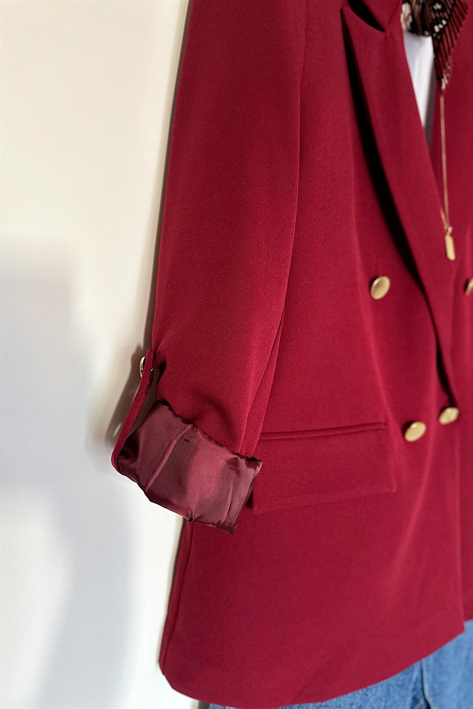 Marka Model Gold Düğme Ve Astar Detaylı Blazer Ceket Bordo