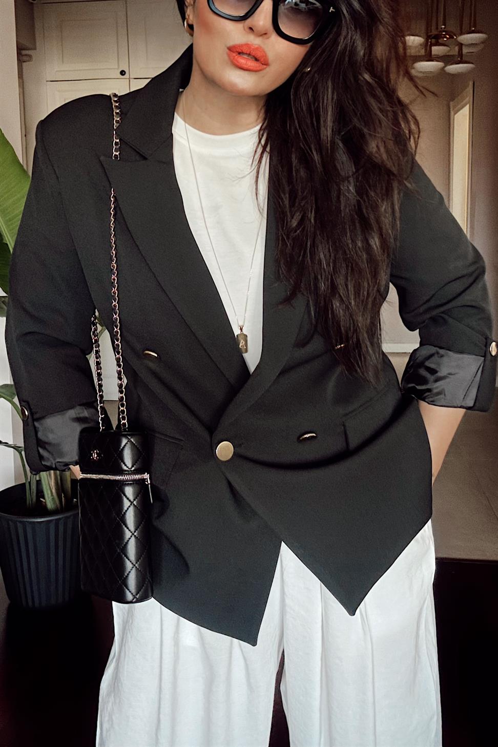 Marka Model Gold Düğme Ve Astar Detaylı Blazer Ceket Siyah