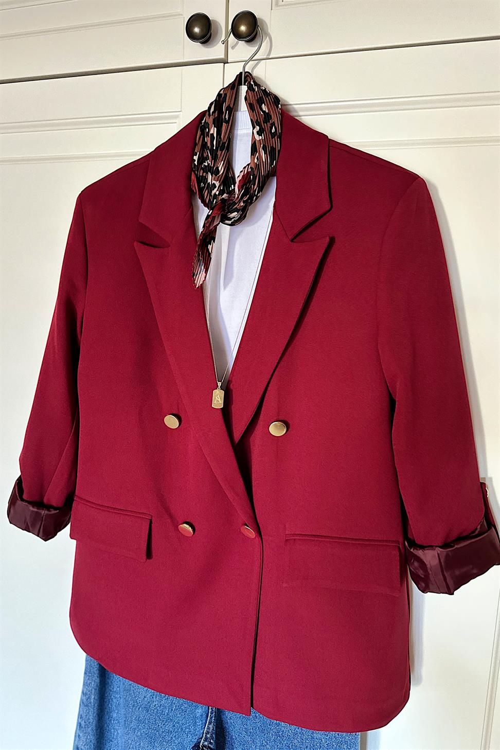 Marka Model Gold Düğme Ve Astar Detaylı Blazer Ceket Bordo