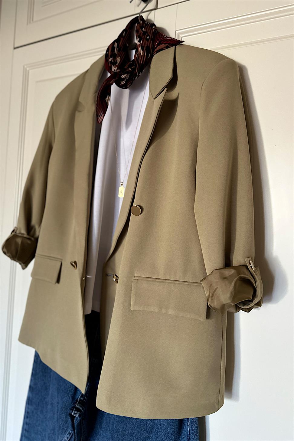 Marka Model Gold Düğme Ve Astar Detaylı Blazer Ceket Yağ Yeşili
