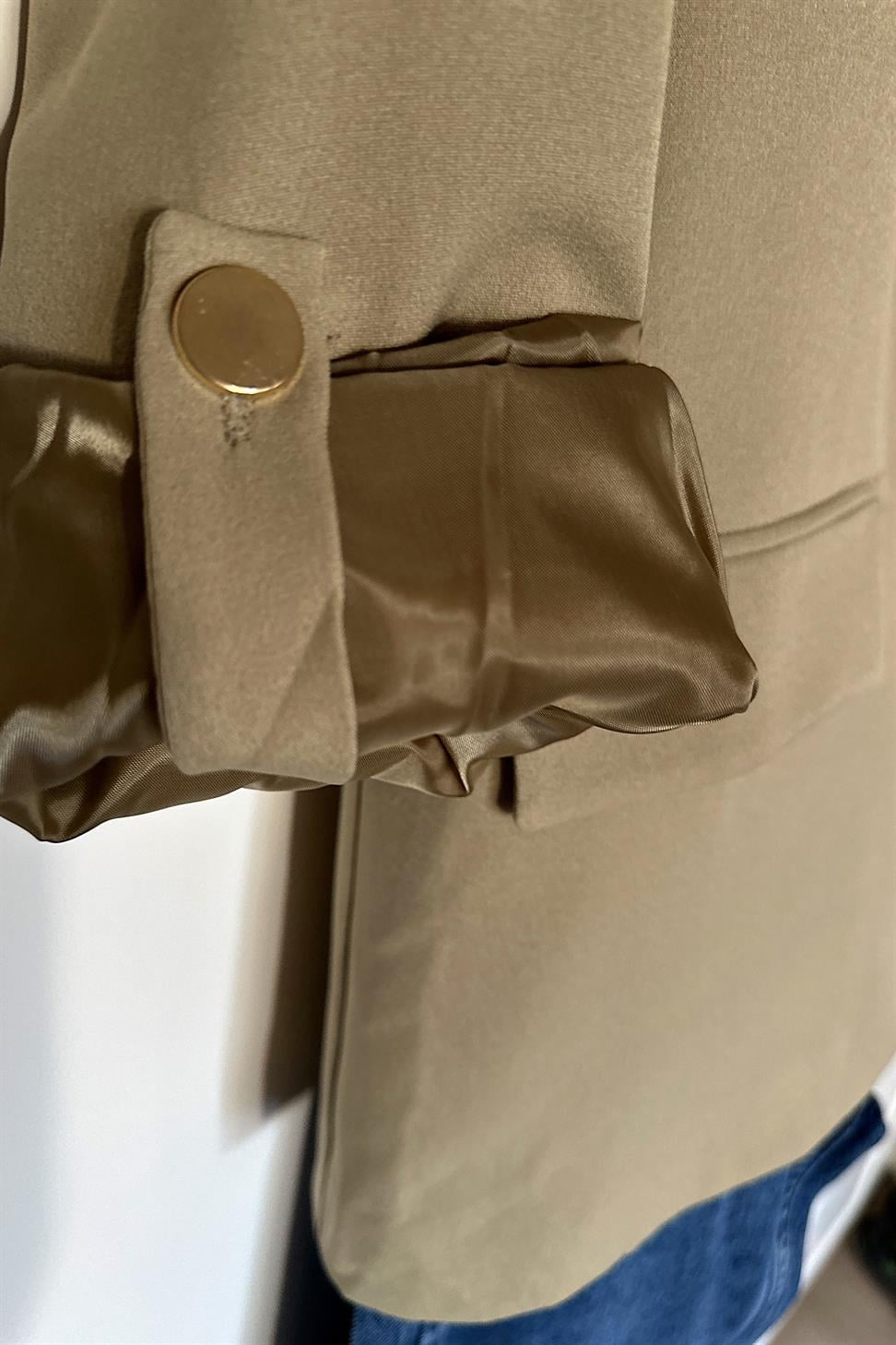 Marka Model Gold Düğme Ve Astar Detaylı Blazer Ceket Yağ Yeşili