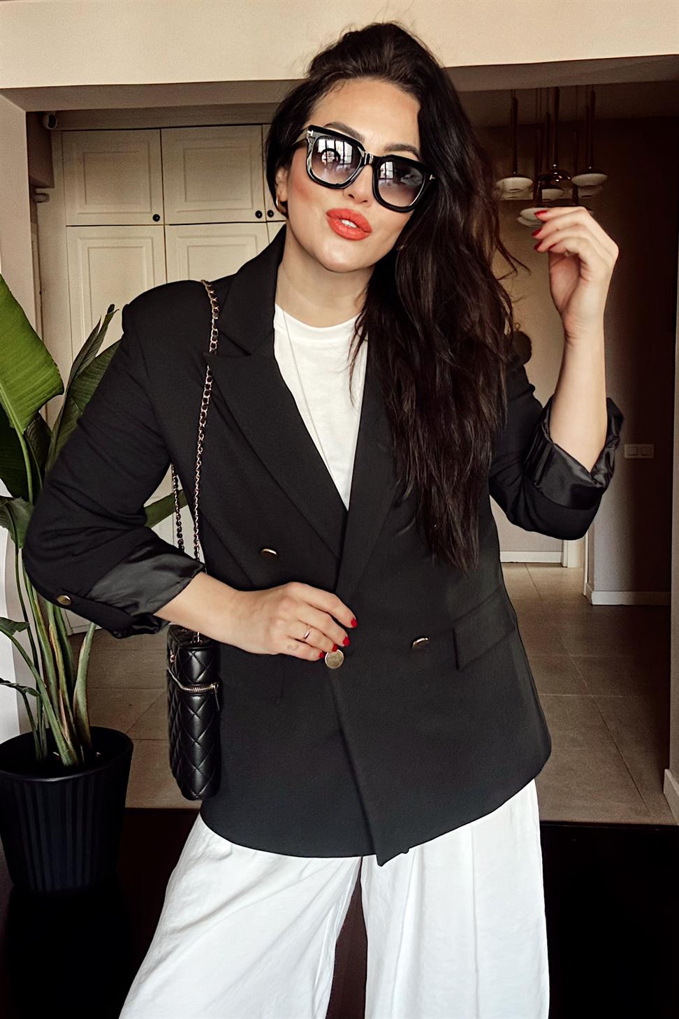 Marka Model Gold Düğme Ve Astar Detaylı Blazer Ceket Siyah