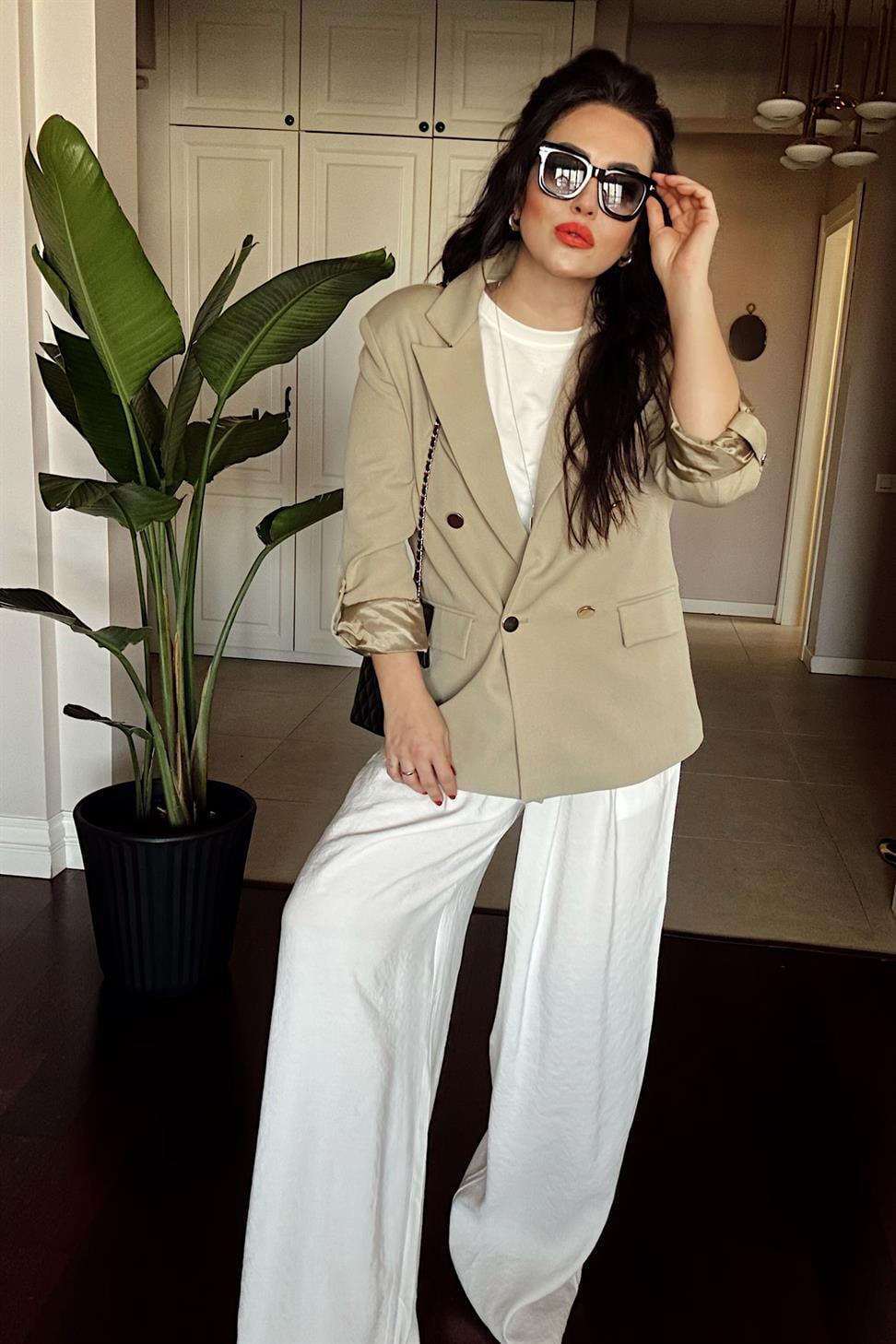 Marka Model Gold Düğme Ve Astar Detaylı Blazer Ceket Yağ Yeşili