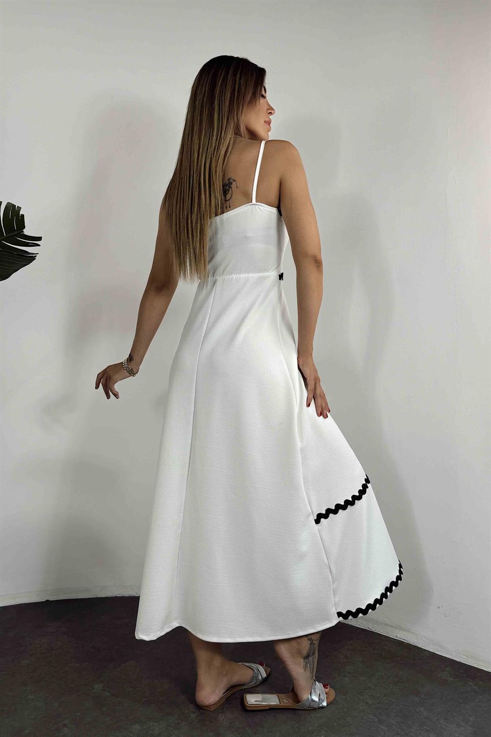 Marka Model Krep Kumaş Tasarım Elbise Beyaz