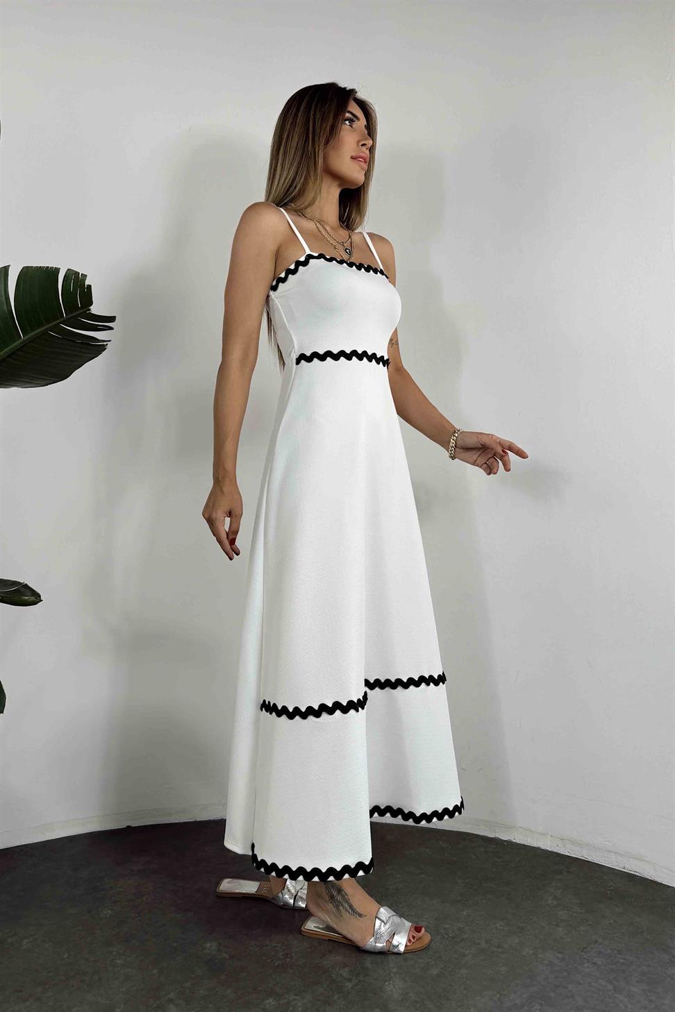 Marka Model Krep Kumaş Tasarım Elbise Beyaz