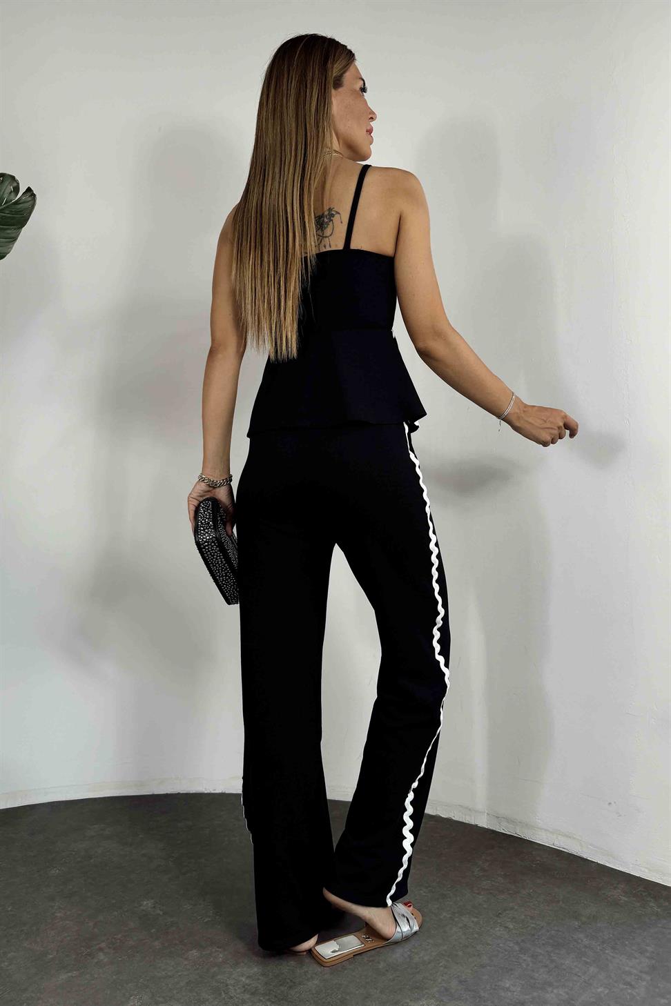 Marka Model Krep Kumaş Tasarım Takım Siyah