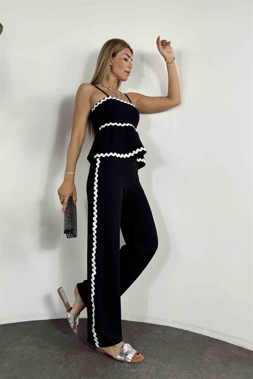 Marka Model Krep Kumaş Tasarım Takım Siyah