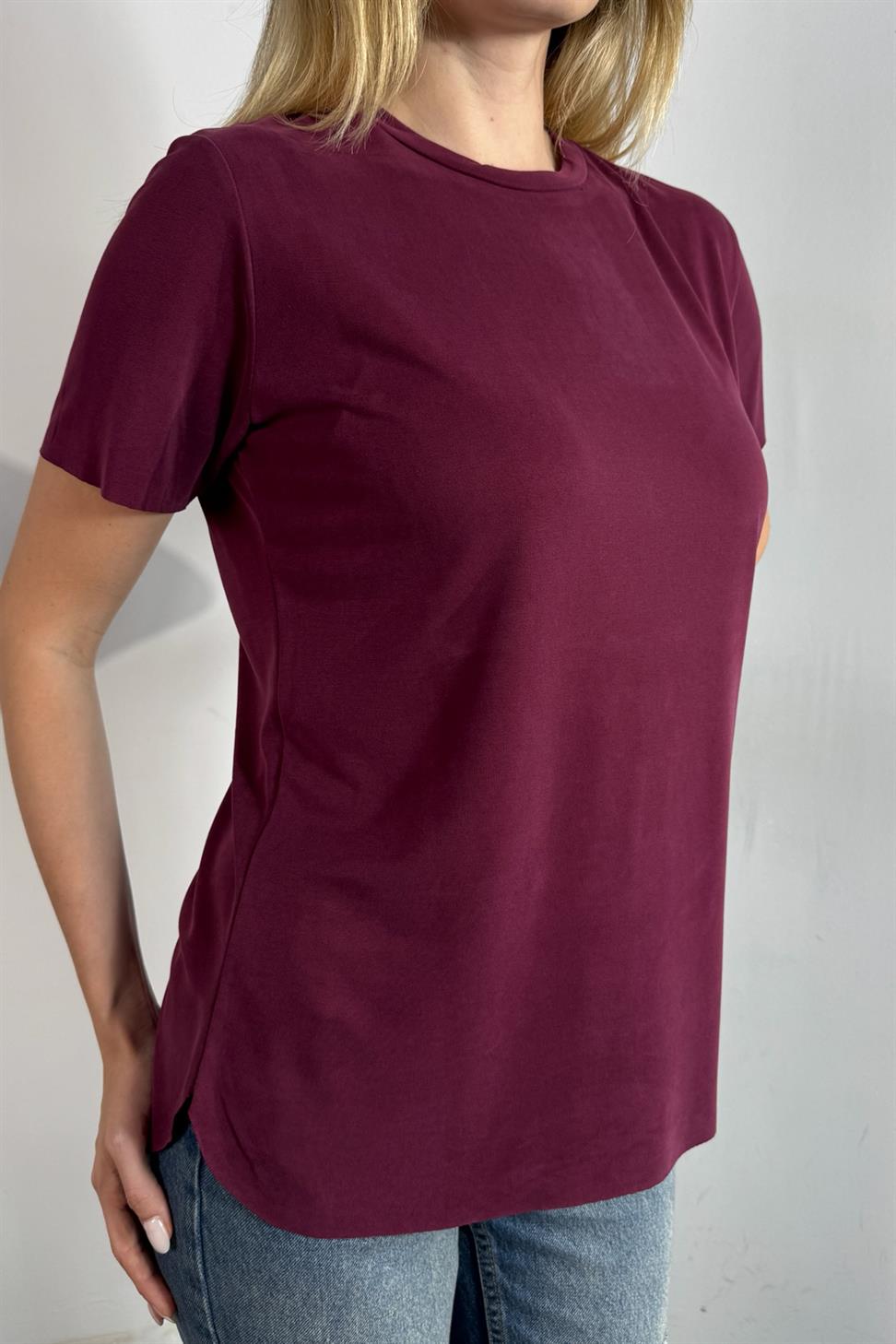 Marka Model Lazer Kesim Basic Tişört Bordo
