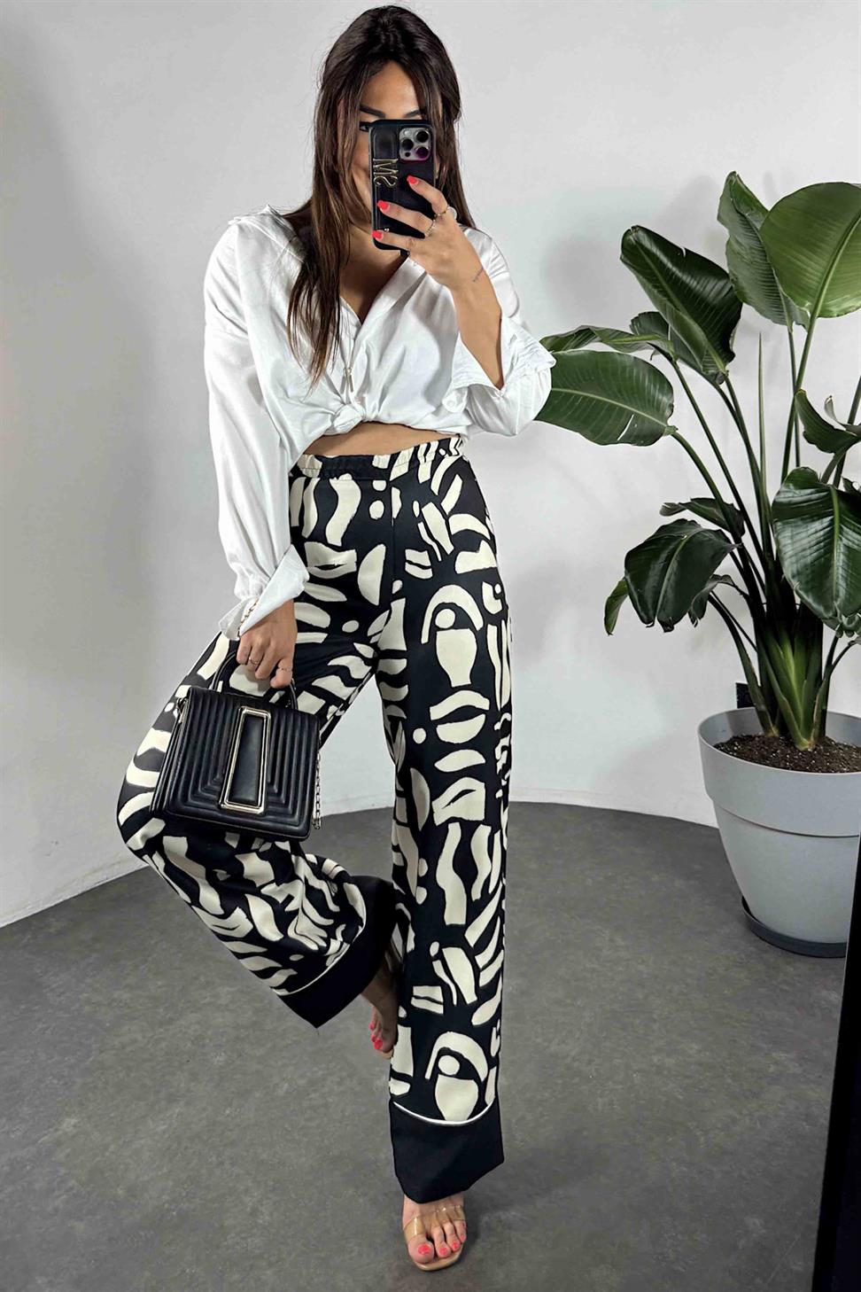 Marka Model Leopar Tasarım Kadın Pantolon Siyah