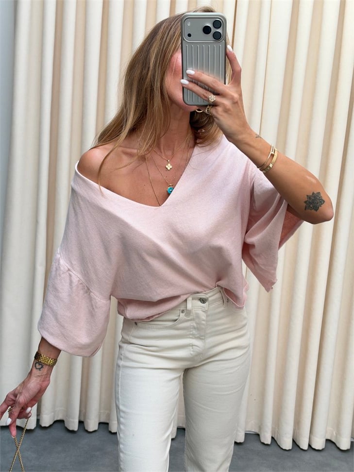 Marka Model Ön Arka V Triko Bluz Toz Pembe
