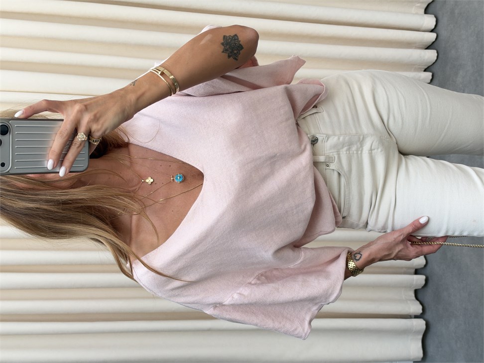 Marka Model Ön Arka V Triko Bluz Toz Pembe