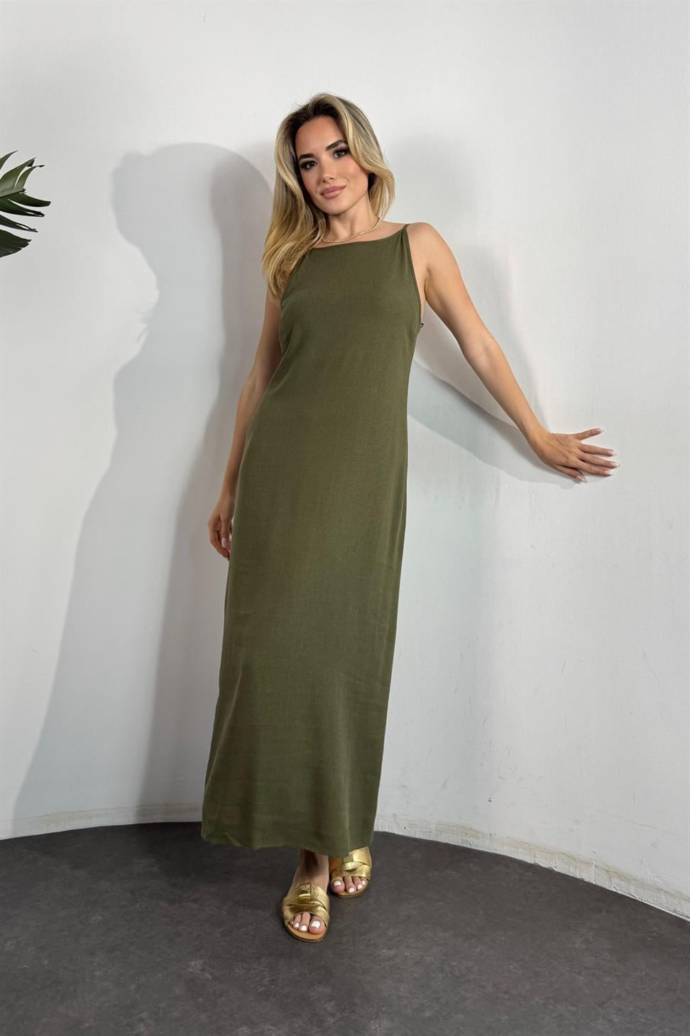 Massi Marka Model İp Askılı Elbise Haki