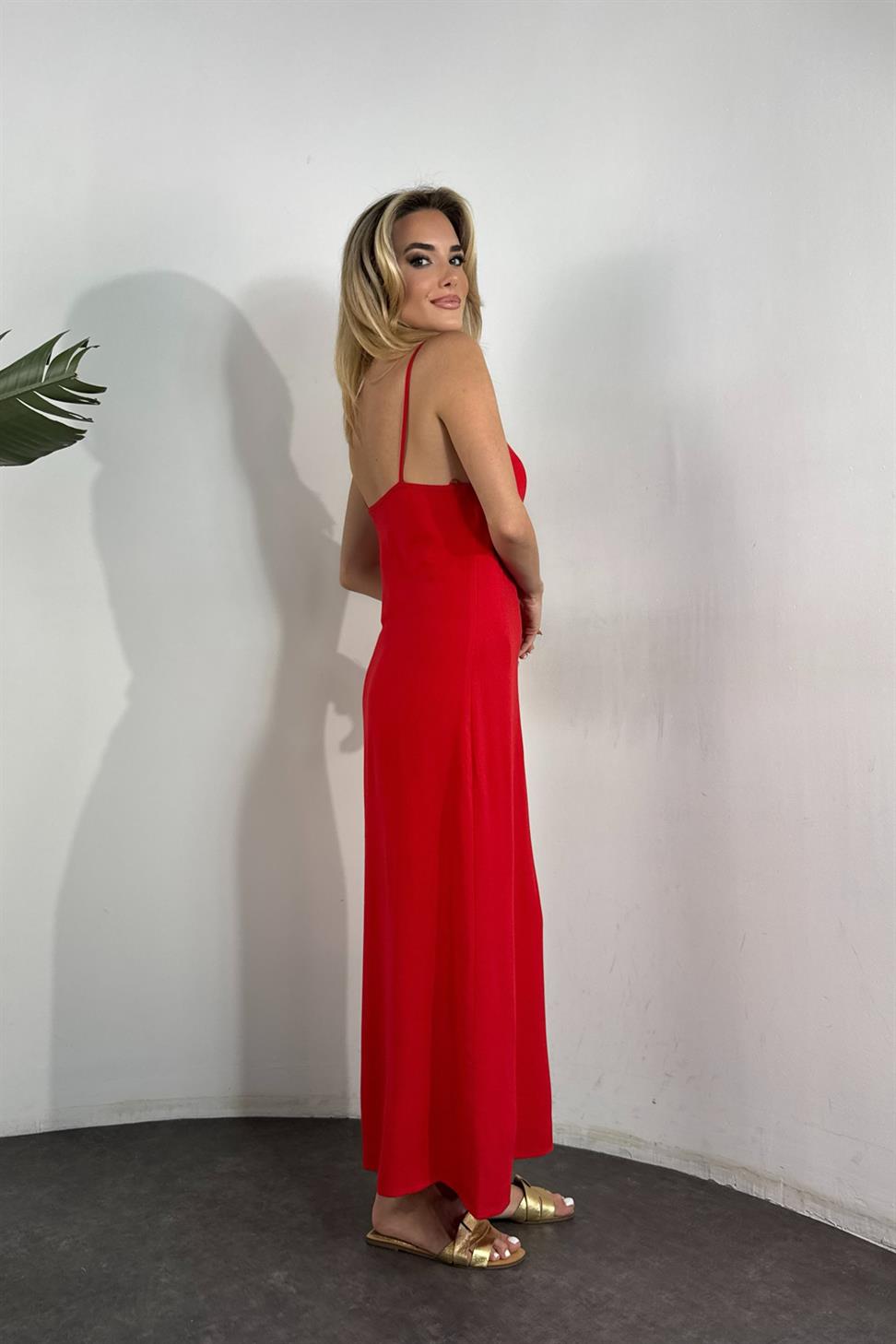 Massi Marka Model İp Askılı Elbise Kırmızı