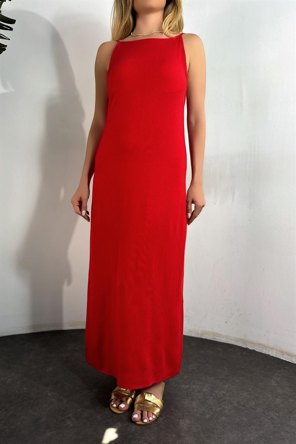 Massi Marka Model İp Askılı Elbise Kırmızı