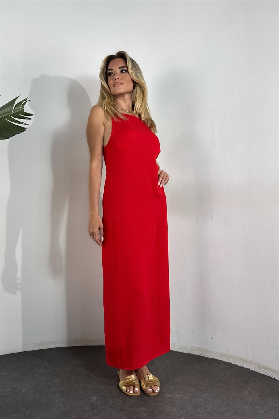 Massi Marka Model İp Askılı Elbise Kırmızı