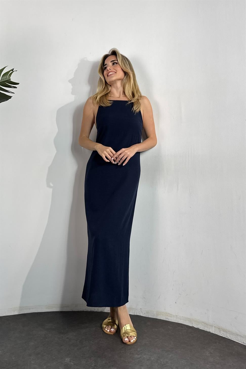 Massi Marka Model İp Askılı Elbise Lacivert