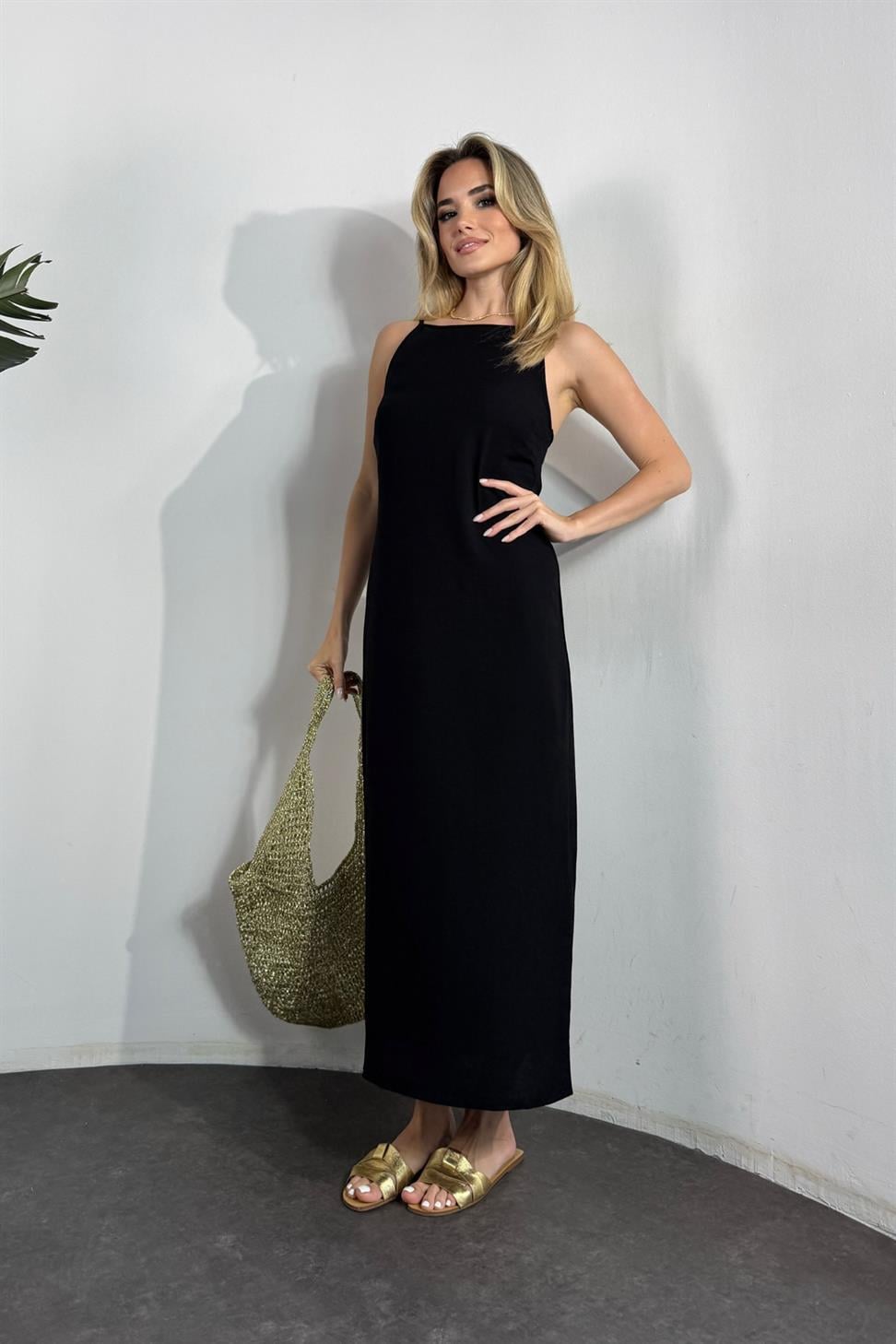 Massi Marka Model İp Askılı Elbise Siyah