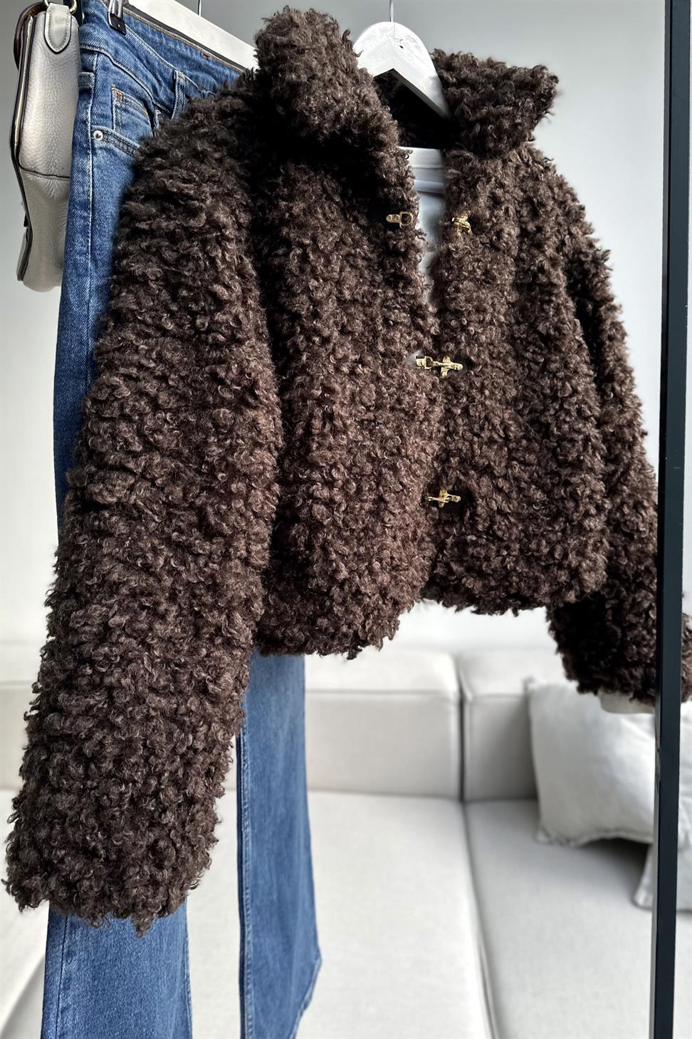 Massi Model Gold Kanca Detaylı Teddy Mont Acı Kahve