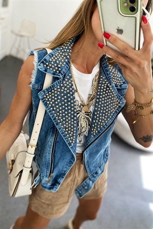 Mavi Biker Silver Zımba Detaylı Tasarım Froda Jean Yelek