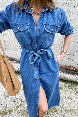 Mavi Denim Cepli Ve Kuşak Detay Tasarım Jean Elbise