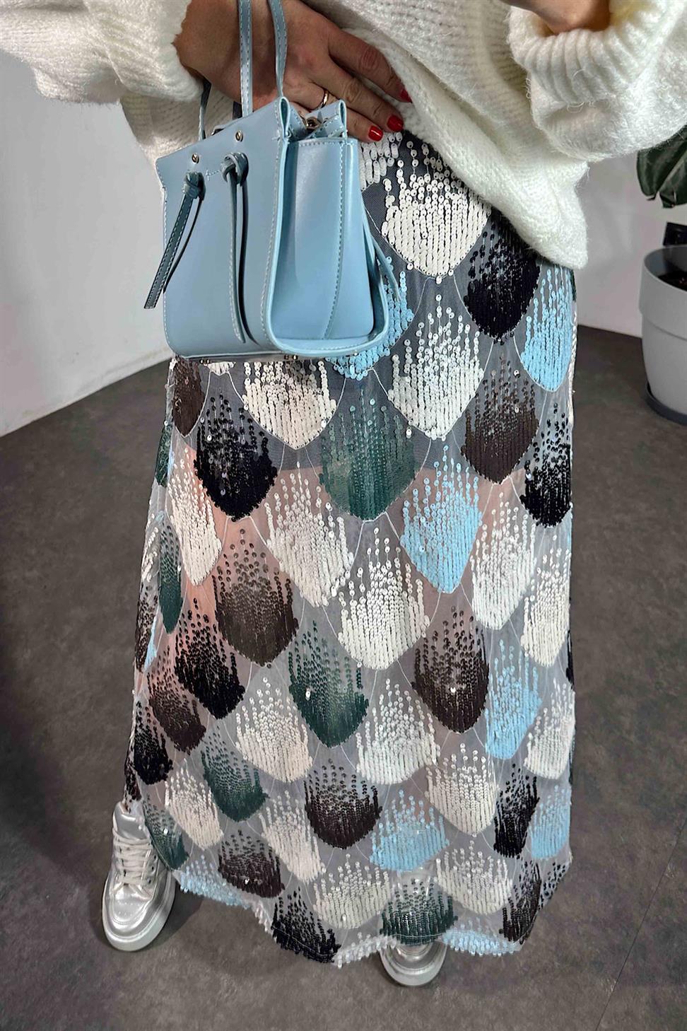 Mini Şort Astarlı Midi Boy Pul Payet Etek Renkli