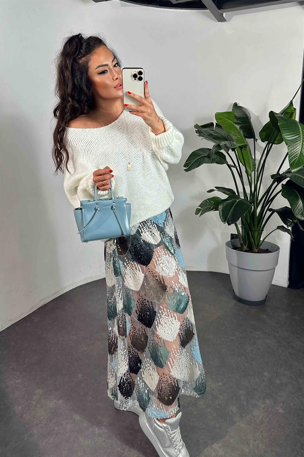 Mini Şort Astarlı Midi Boy Pul Payet Etek Renkli