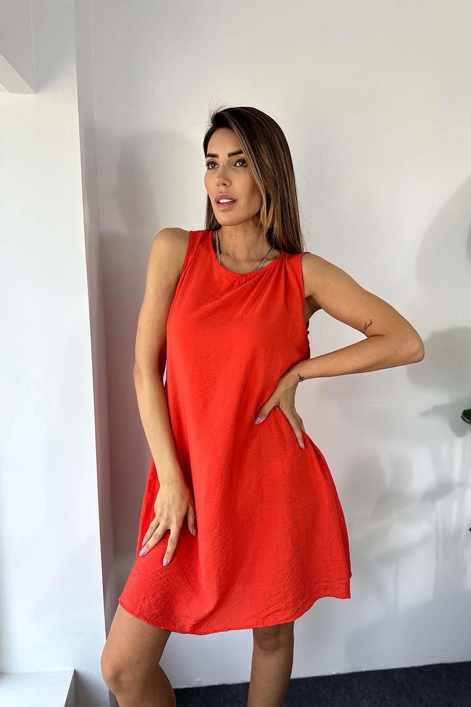 Modal Kumaş Cep Detay Yazlık Midi Elbise Nar Çiçeği