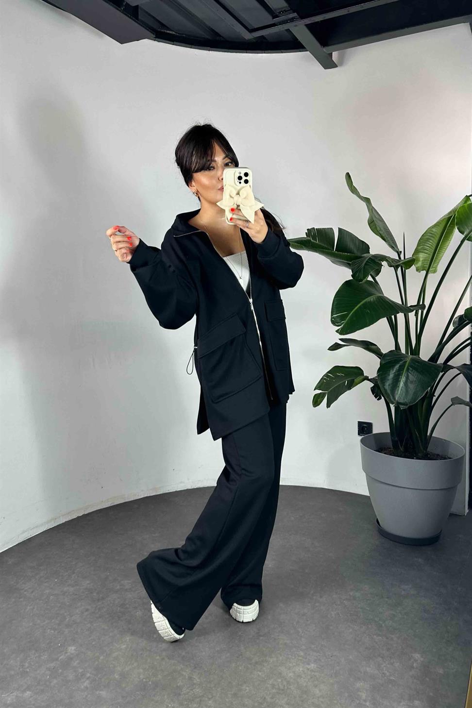 Modal Kumaş Cepli İkili Kadın Takım Siyah