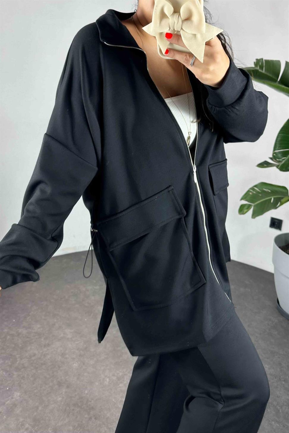 Modal Kumaş Cepli İkili Kadın Takım Siyah