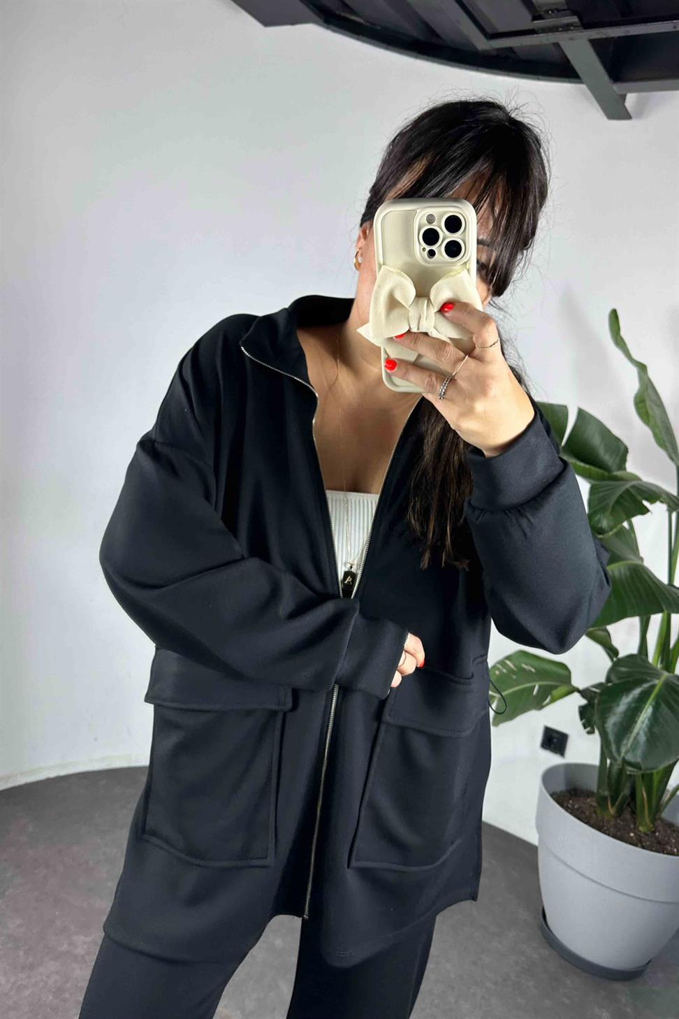 Modal Kumaş Cepli İkili Kadın Takım Siyah