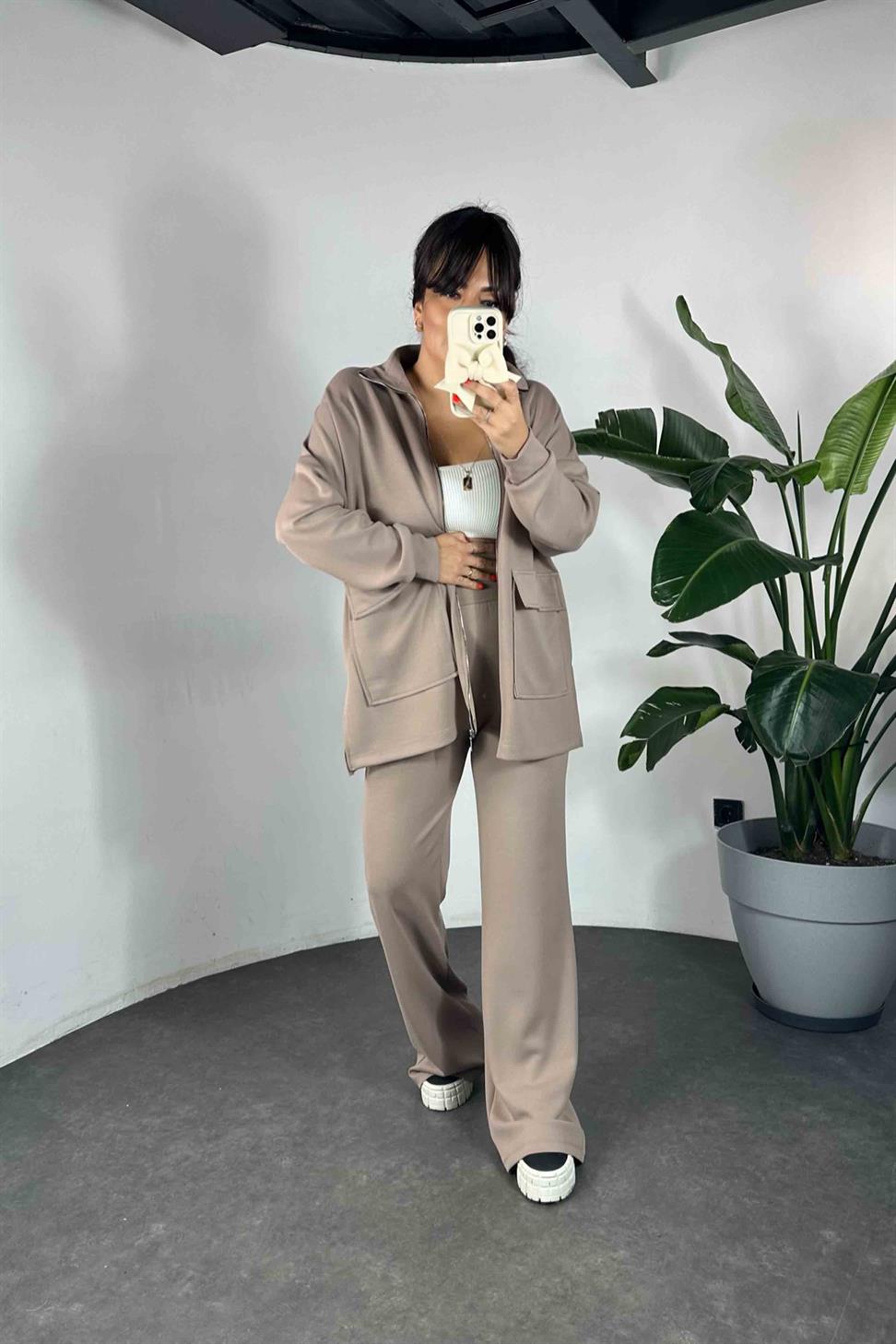 Modal Kumaş Cepli İkili Kadın Takım Somon